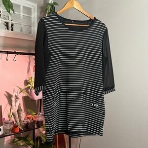 Striped Mini Dress Black White Puff Sleeve Casual‎ Everyday